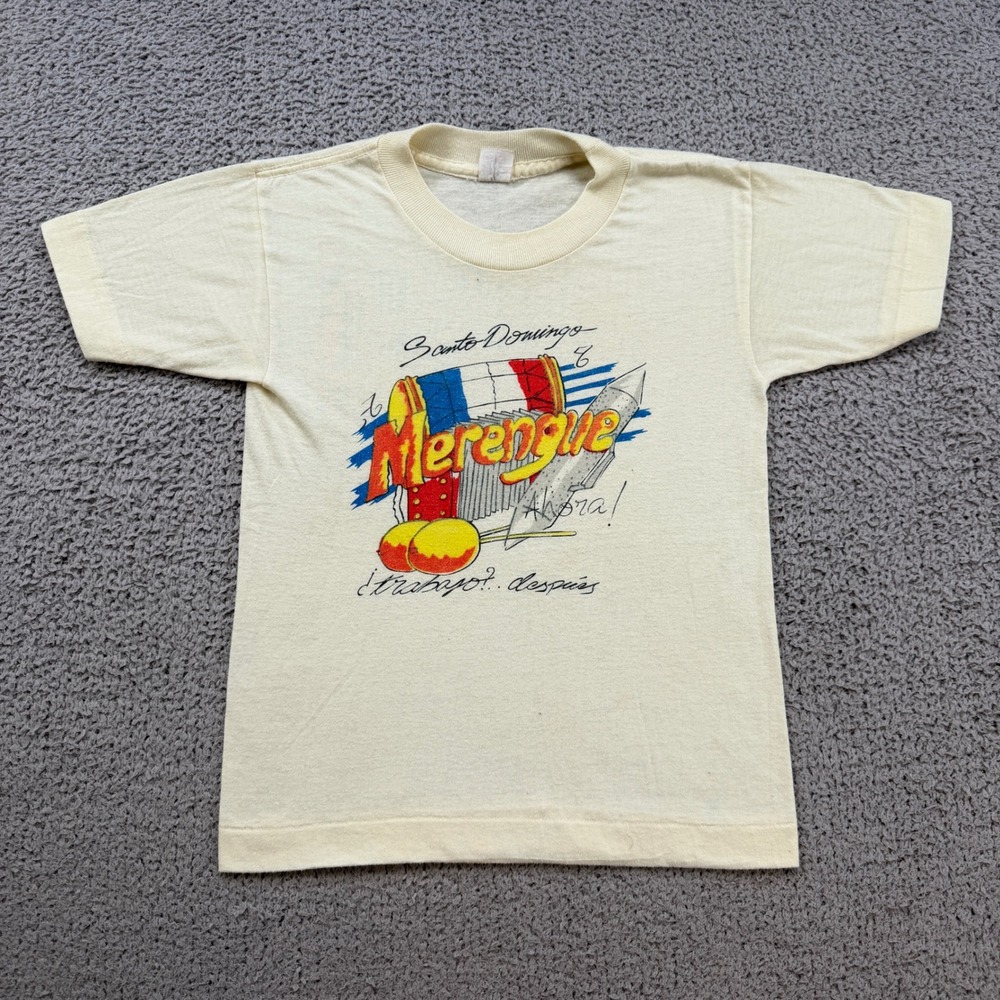 Vintage Cub Kids Santo Domingo Merengue T-Shirt Cream Youth M 80s Single Stitch